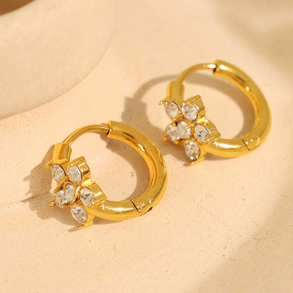 Wholesale 316L Stainless Steel Inlaid Zircon Flower Earrings Plated 18K Gold For Women