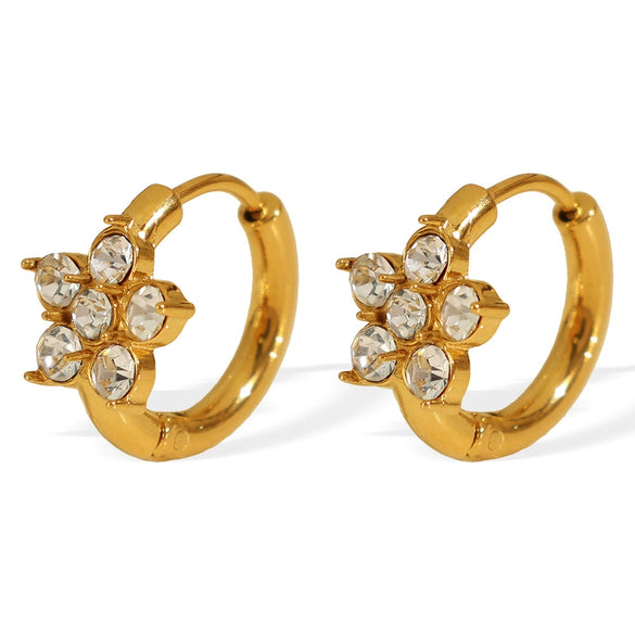 Wholesale 316L Stainless Steel Inlaid Zircon Flower Earrings Plated 18K Gold For Women