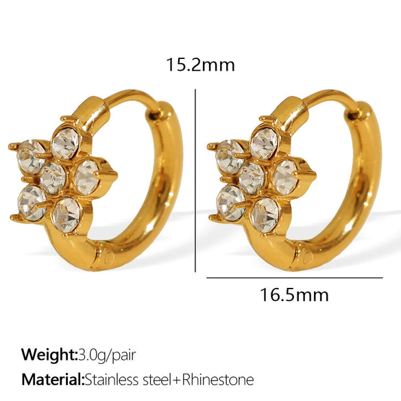 Wholesale 316L Stainless Steel Inlaid Zircon Flower Earrings Plated 18K Gold For Women