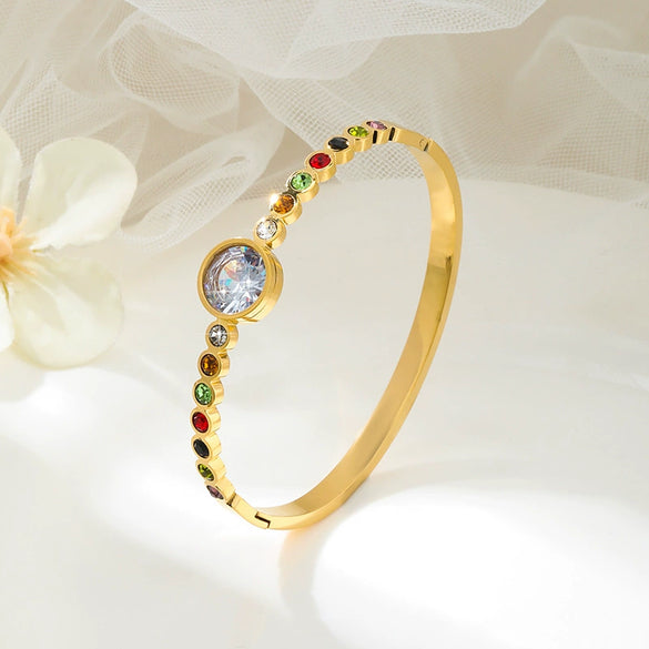 Wholesale Titanium Steel Inlaid Zircon Geometric Bracelet For Women