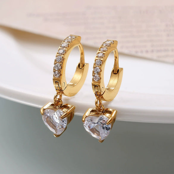 Wholesale 316L Stainless Steel Inlaid Zircon Heartshaped Electroplated Earrings Fashion And Light Luxury Design