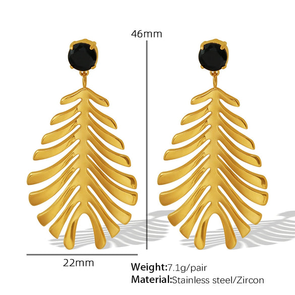 Wholesale 316L Stainless Steel Inlaid Zircon Leaf Retro Style Women's Earrings