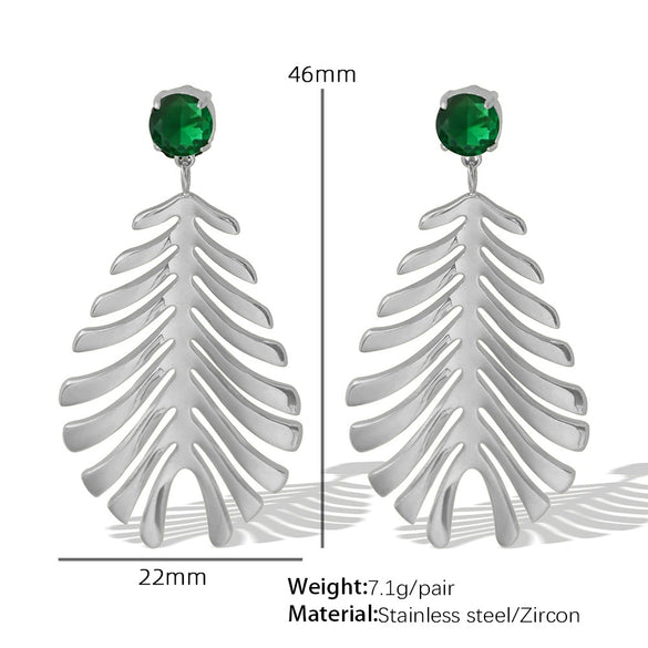 Wholesale 316L Stainless Steel Inlaid Zircon Leaf Retro Style Women's Earrings