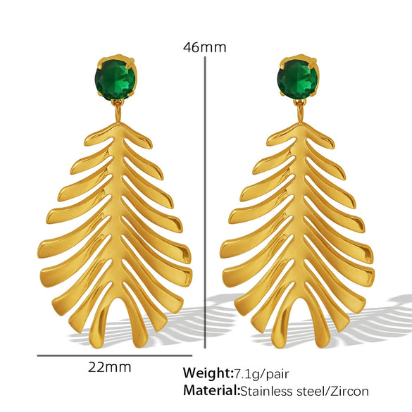 Wholesale 316L Stainless Steel Inlaid Zircon Leaf Retro Style Women's Earrings
