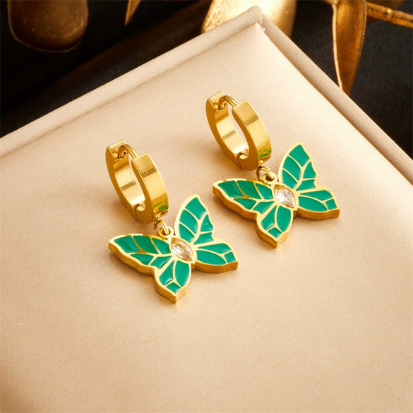 Wholesale Titanium Steel Insect Animal Style Electroplated Butterfly Earrings