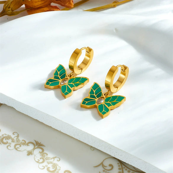 Wholesale Titanium Steel Insect Animal Style Electroplated Butterfly Earrings
