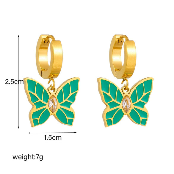 Wholesale Titanium Steel Insect Animal Style Electroplated Butterfly Earrings