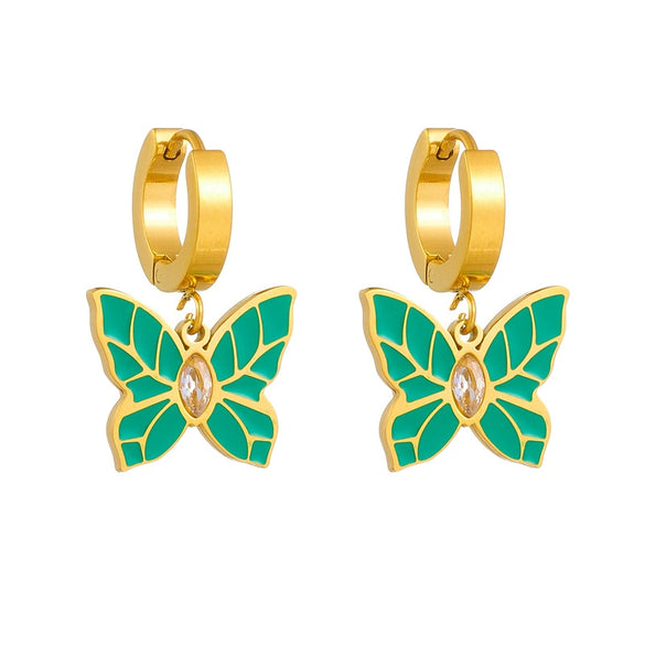 Wholesale Titanium Steel Insect Animal Style Electroplated Butterfly Earrings