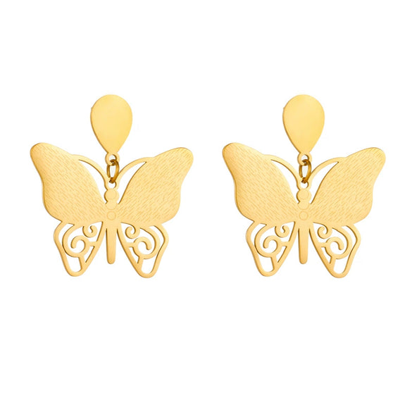 Wholesale Titanium Steel Insect Butterfly Earrings Fashionable Elegant Light Luxury Hollow Solid Electroplated Design For Women