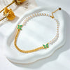 Wholesale Titanium Steel Insect Pattern Electroplated Butterfly Pearl Chain Splicing Women's Clavicle Necklace