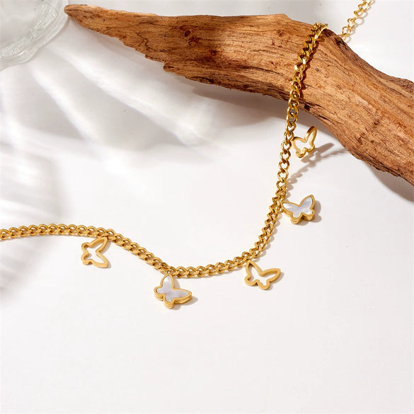 Wholesale Titanium Steel Insect Pattern Goldplated Hollow Shell Butterfly Anklet Jewelry For Women