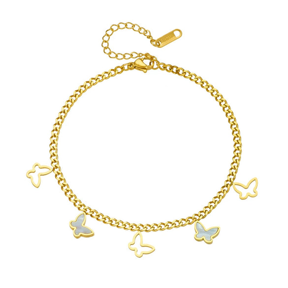 Wholesale Titanium Steel Insect Pattern Goldplated Hollow Shell Butterfly Anklet Jewelry For Women