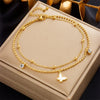 Wholesale Titanium Steel Insect Pattern Multilayered Bead Chain Anklet With Butterfly Pendant For Women