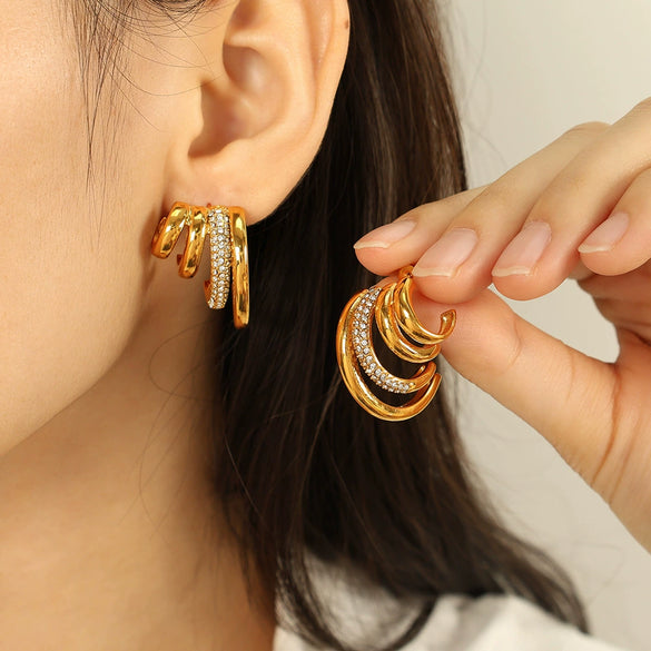 Wholesale 316L Stainless Steel Irregular Geometric Metal Earrings Retro Cold Style Electroplating For Women