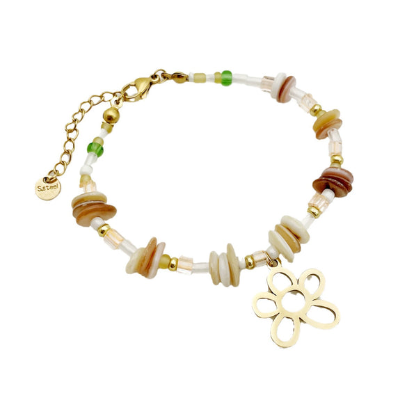 Wholesale Titanium Steel Irregular Hollow Flower Handmade Beaded Necklace And Bracelet Set With Electroplating For Women