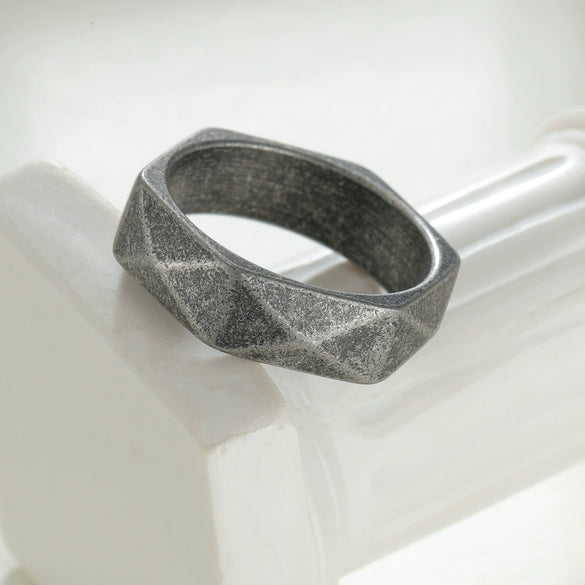 Wholesale Titanium Steel Jewelry Distressed Diamond Geometric Multifaceted Ring Bracelet