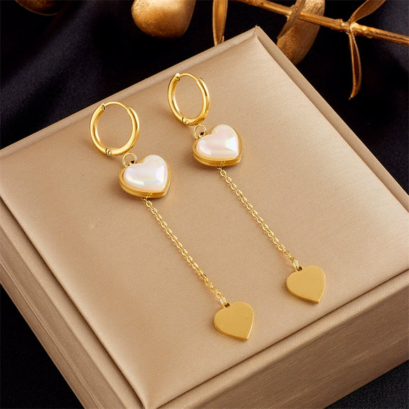 Wholesale Titanium Steel Jewelry Earrings With Heart Shape Pearl Love Pendant And Electroplating Treatment