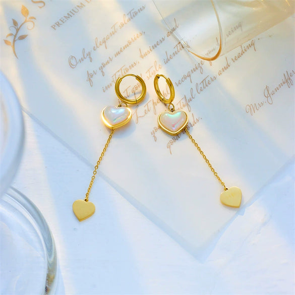 Wholesale Titanium Steel Jewelry Earrings With Heart Shape Pearl Love Pendant And Electroplating Treatment