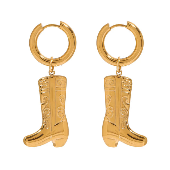 Wholesale Titanium Steel Jewelry Geometric Carved Boots Necklace And Earrings Pendant