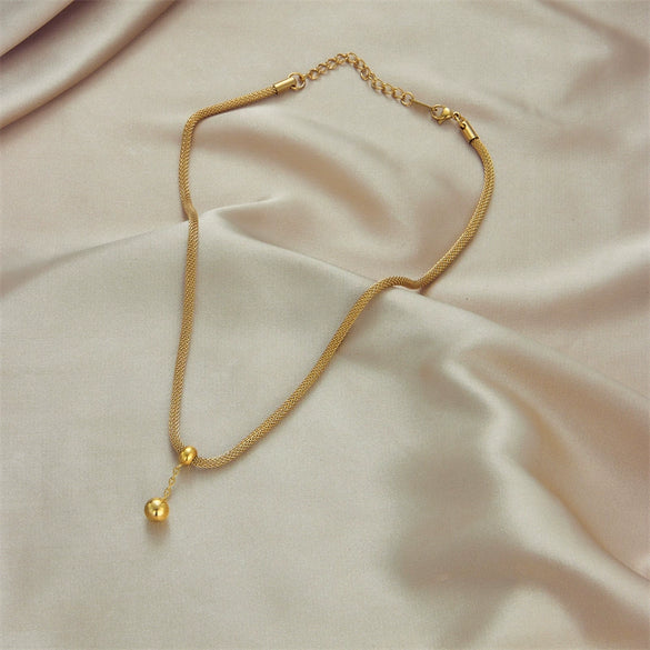 Wholesale Titanium Steel Jewelry Necklace With Hollow Cylindrical Chain Gold Bead Tassel Pendant And Electroplating Treatment For Women