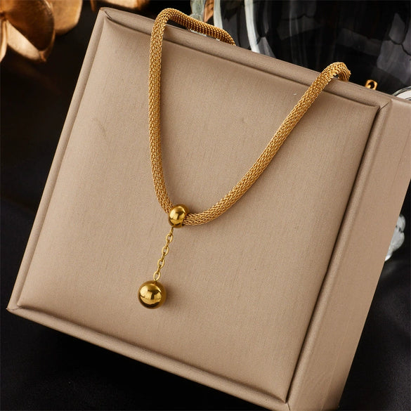 Wholesale Titanium Steel Jewelry Necklace With Hollow Cylindrical Chain Gold Bead Tassel Pendant And Electroplating Treatment For Women