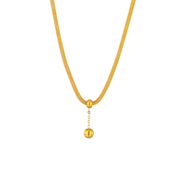 Wholesale Titanium Steel Jewelry Necklace With Hollow Cylindrical Chain Gold Bead Tassel Pendant And Electroplating Treatment For Women