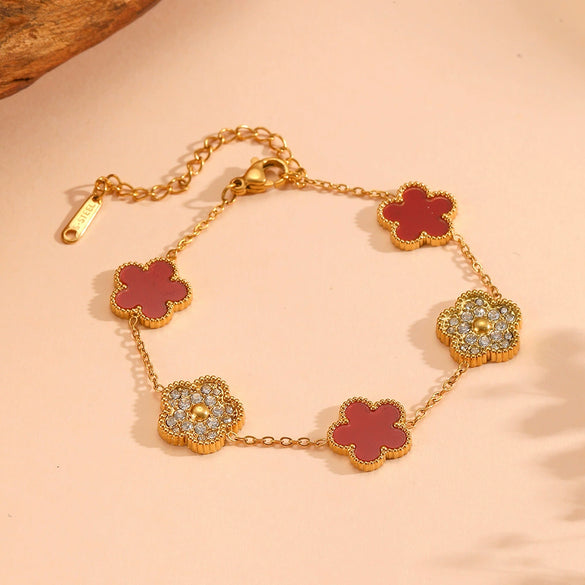 Wholesale Titanium Steel Jewelry Set With Diamond And Plants Flowers Pattern For Women