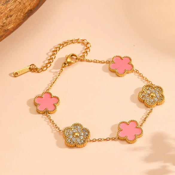 Wholesale Titanium Steel Jewelry Set With Diamond And Plants Flowers Pattern For Women