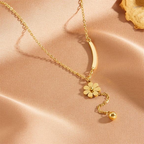 Wholesale Titanium Steel Jewelry Set With Flower Pattern For Women Earrings Necklace Anklet Bracelet Geometric Design Box Chain