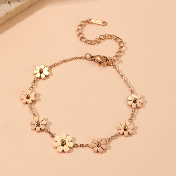 Wholesale Titanium Steel Jewelry Set With Flower Pattern For Women Earrings Necklace Anklet Bracelet Geometric Design Box Chain