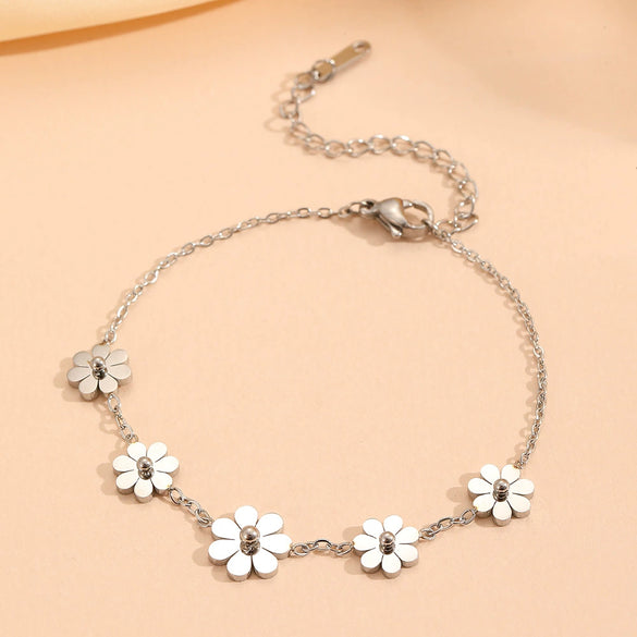Wholesale Titanium Steel Jewelry Set With Flower Pattern For Women Earrings Necklace Anklet Bracelet Geometric Design Box Chain