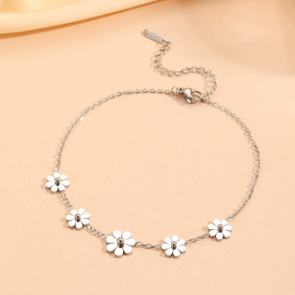 Wholesale Titanium Steel Jewelry Set With Flower Pattern For Women Earrings Necklace Anklet Bracelet Geometric Design Box Chain