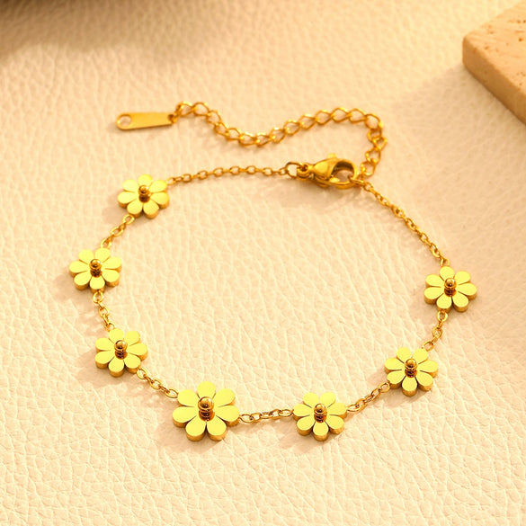 Wholesale Titanium Steel Jewelry Set With Flower Pattern For Women Earrings Necklace Anklet Bracelet Geometric Design Box Chain