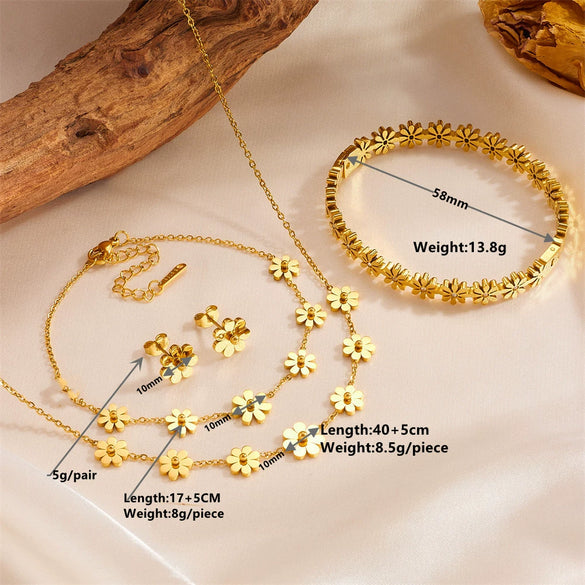 Wholesale Titanium Steel Jewelry Set With Flower Pattern For Women Earrings Necklace Anklet Bracelet Geometric Design Box Chain