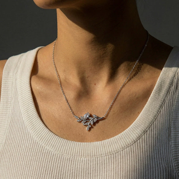 Wholesale Titanium Steel Jewelry Set With Geometric Pattern And Leafshaped Zircon For Women Featuring Polishing Process
