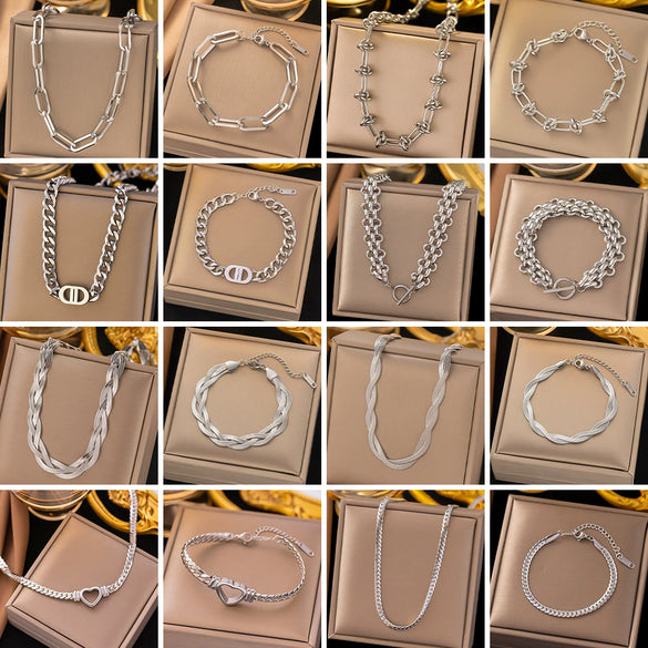 Wholesale Titanium Steel Jewelry Set With Love Water Drops Bells Pattern For Women Polished Necklace And Bracelet