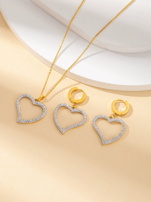 Wholesale Titanium Steel Jewelry Suit With Heart Shaped Pendant And Cross Chain Electroplated For Women Simple Design High End Sense Non Fading