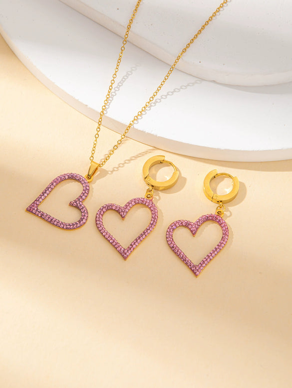 Wholesale Titanium Steel Jewelry Suit With Heart Shaped Pendant And Cross Chain Electroplated For Women Simple Design High End Sense Non Fading