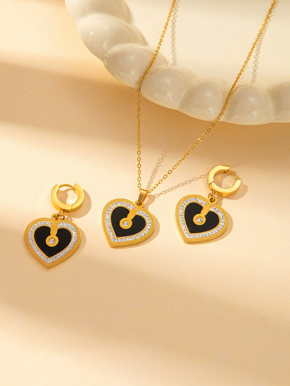 Wholesale Titanium Steel Jewelry Suit With Heart Shaped Pendant And Cross Chain Electroplated For Women Simple Design High End Sense Non Fading