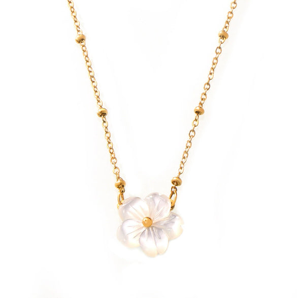 Wholesale 316L Stainless Steel Jewelry Women's Cold Wind Necklace With Sea Shell Flower Pendant And Geometric Pattern Electroplated