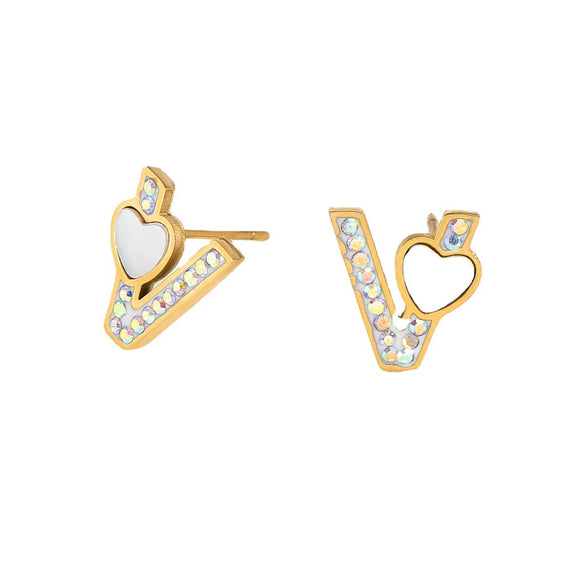 Wholesale Titanium Steel 14K Electroplated Heartshaped Princess Style Women's Earrings With Inlaid Zircon