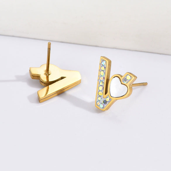 Wholesale Titanium Steel 14K Electroplated Heartshaped Princess Style Women's Earrings With Inlaid Zircon