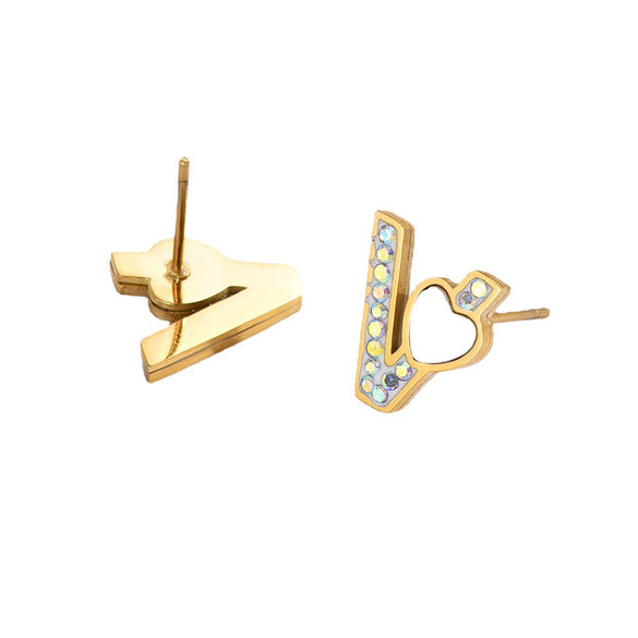 Wholesale Titanium Steel 14K Electroplated Heartshaped Princess Style Women's Earrings With Inlaid Zircon