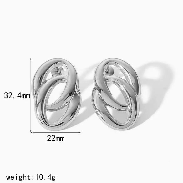 Wholesale Titanium Steel 18K Gold Electroplated Geometric Style Women's Earrings Otype Double Ring