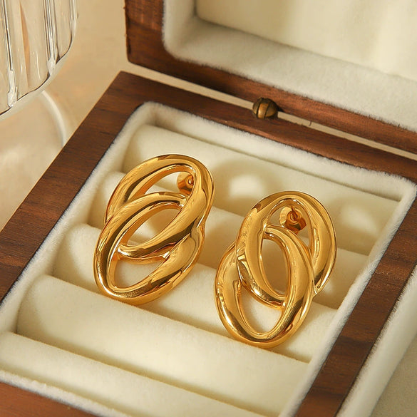 Wholesale Titanium Steel 18K Gold Electroplated Geometric Style Women's Earrings Otype Double Ring