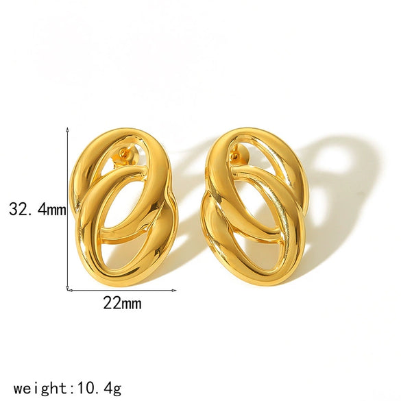 Wholesale Titanium Steel 18K Gold Electroplated Geometric Style Women's Earrings Otype Double Ring