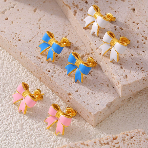 Wholesale 316L Stainless Steel 18K Gold Plated Bow Geometric Niche Style Earrings For Women