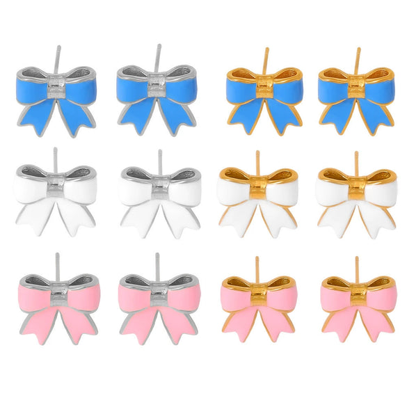 Wholesale 316L Stainless Steel 18K Gold Plated Bow Geometric Niche Style Earrings For Women