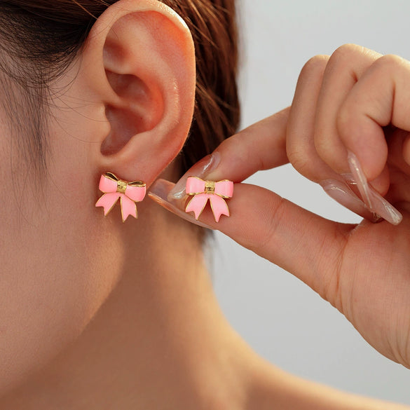 Wholesale 316L Stainless Steel 18K Gold Plated Bow Geometric Niche Style Earrings For Women