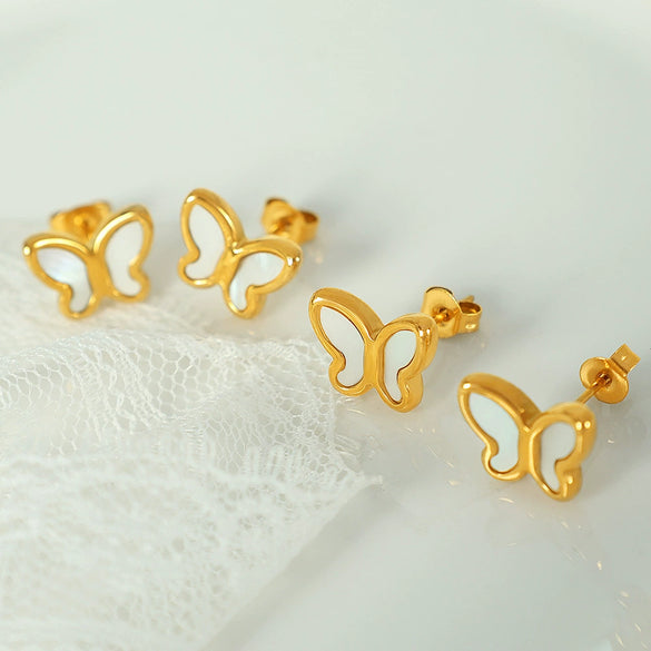 Wholesale 316L Stainless Steel 18K Gold Plated Butterfly Shape Animal Zodiac Style Earrings For Women
